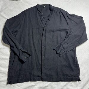 Eskandar 100% Linen Black Lightweight Button Up Shirt